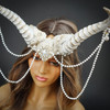 white fairy ram mask cosplay costume ram horns, voodoo mask, cosplay horns, ram horns mask, horns masquerade mask, ram horns mask, ram horns, fairy ram horns, devil horns, halloween devil costume horns, fairy ram horns, Magical Ram Skull Horns Headpiece Masquerade Mask Devil Fairy Headband Halloween Cosplay Voodoo