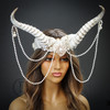 white fairy ram mask cosplay costume ram horns, voodoo mask, cosplay horns, ram horns mask, horns masquerade mask, ram horns mask, ram horns, fairy ram horns, devil horns, halloween devil costume horns, fairy ram horns, Magical Ram Skull Horns Headpiece Masquerade Mask Devil Fairy Headband Halloween Cosplay Voodoo