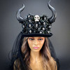 Ram Horns Steampunk Costume Hat Headpiece Top Hat Plague Doctor Bird Beak Florals Black Cosplay Hat