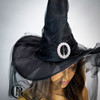 halloween costume witch hats with veil and brooch