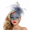Lace Masquerade Mask with Feather Fascinator Elegant Venetian Party Eye Mask for Women Halloween Ball & Formal Events