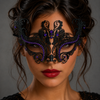 Black Venetian Masquerade Mask – Purple Rhinestone Metal Costume Mask for Women