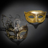 Couple Masquerade Masks | Butterfly Masquerade Mask Gold Black