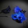 king and queen masquerade masks, royal blue masquerade masks for couples, beyond masquerade couple masks, masquerade mask pair