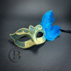 Sky Blue Gold Feather Masquerade Masks, Masquerade Mask, Gold and Black Masquerade Ball Mask, Venetian Mardi Gras Mask