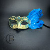 Sky Blue Gold Feather Masquerade Masks, Masquerade Mask, Gold and Black Masquerade Ball Mask, Venetian Mardi Gras Mask