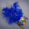 Handheld Stick Mask | Feather Masquerade Mask M6150 Gold Blue