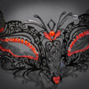 Cat Woman Masquerade Mask Black M7108 Red Rhinestones & Gems