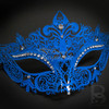 Blue laser cut masquerade, female masquerade masks, filigree metal masquerade ball mask