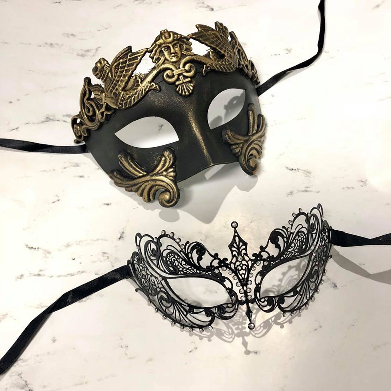 Black Gold Masquerade Masks for Couples