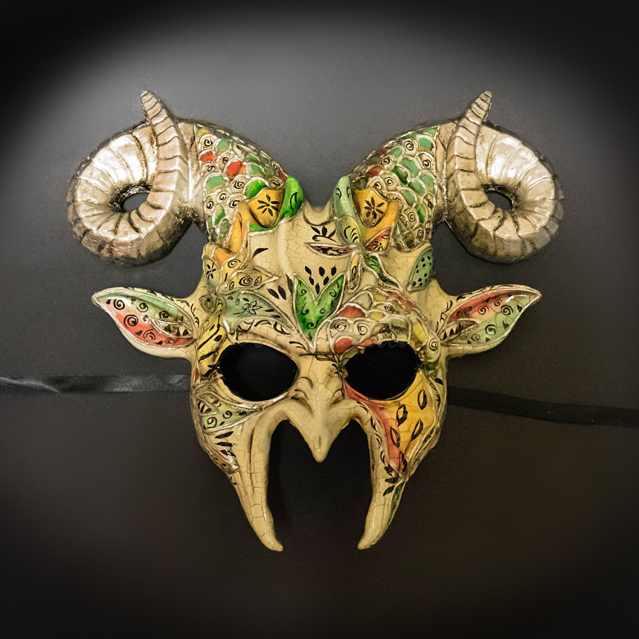 Gold Mens Masquerade Mask Goblin Horned Creature Mask Party Mask