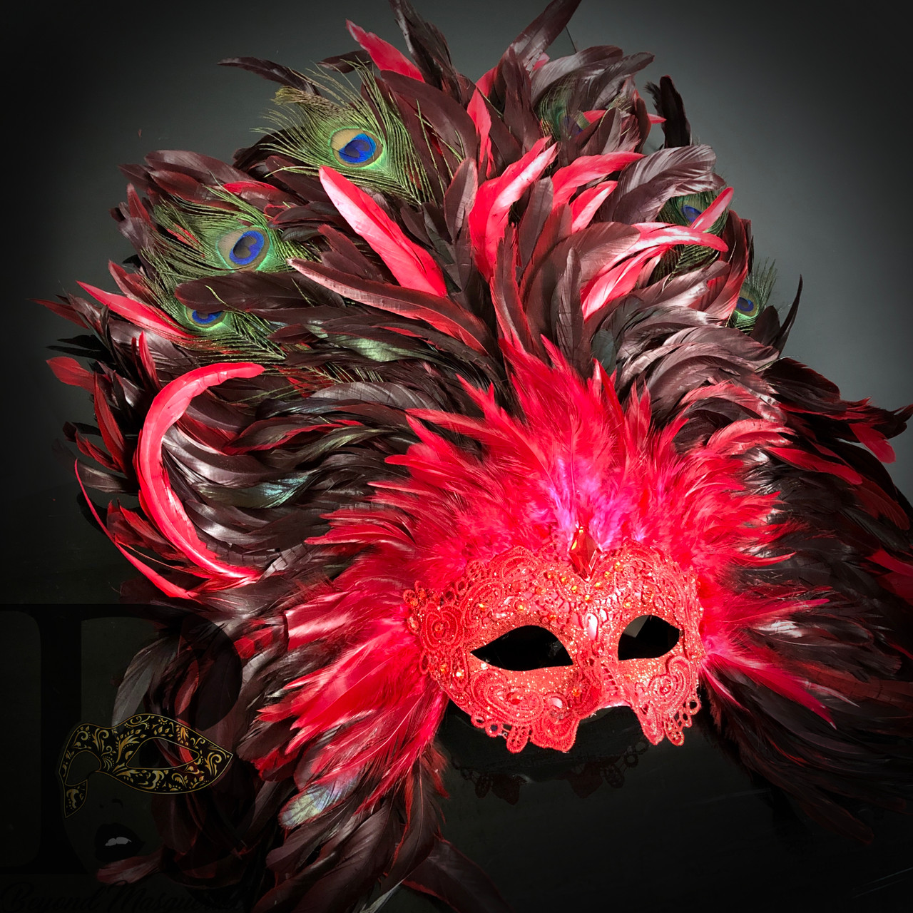 Cosplay Costume Mask Venetian Carnival Large Feather Masquerade Disguise Mardi Gras Red Feathers