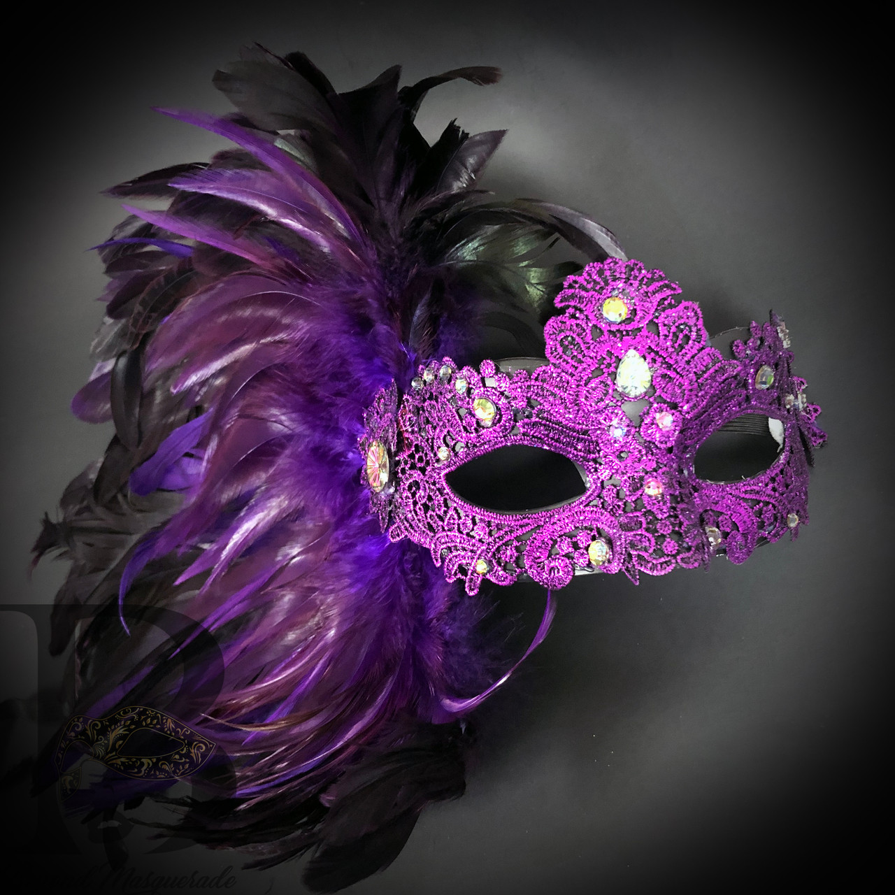 Carnival Side Feather Masquerade Mask Purple