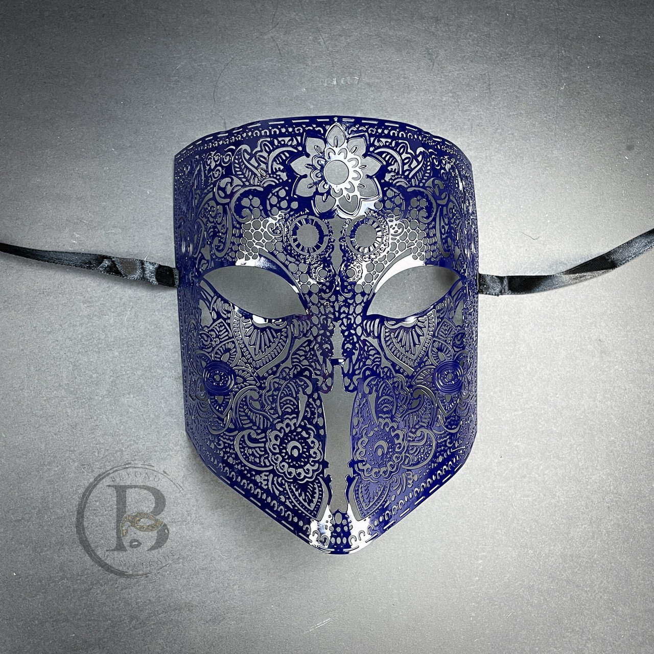 Luxury Navy Blue Masquerade Mask Full Face Mask Bauta Party Mask Halloween