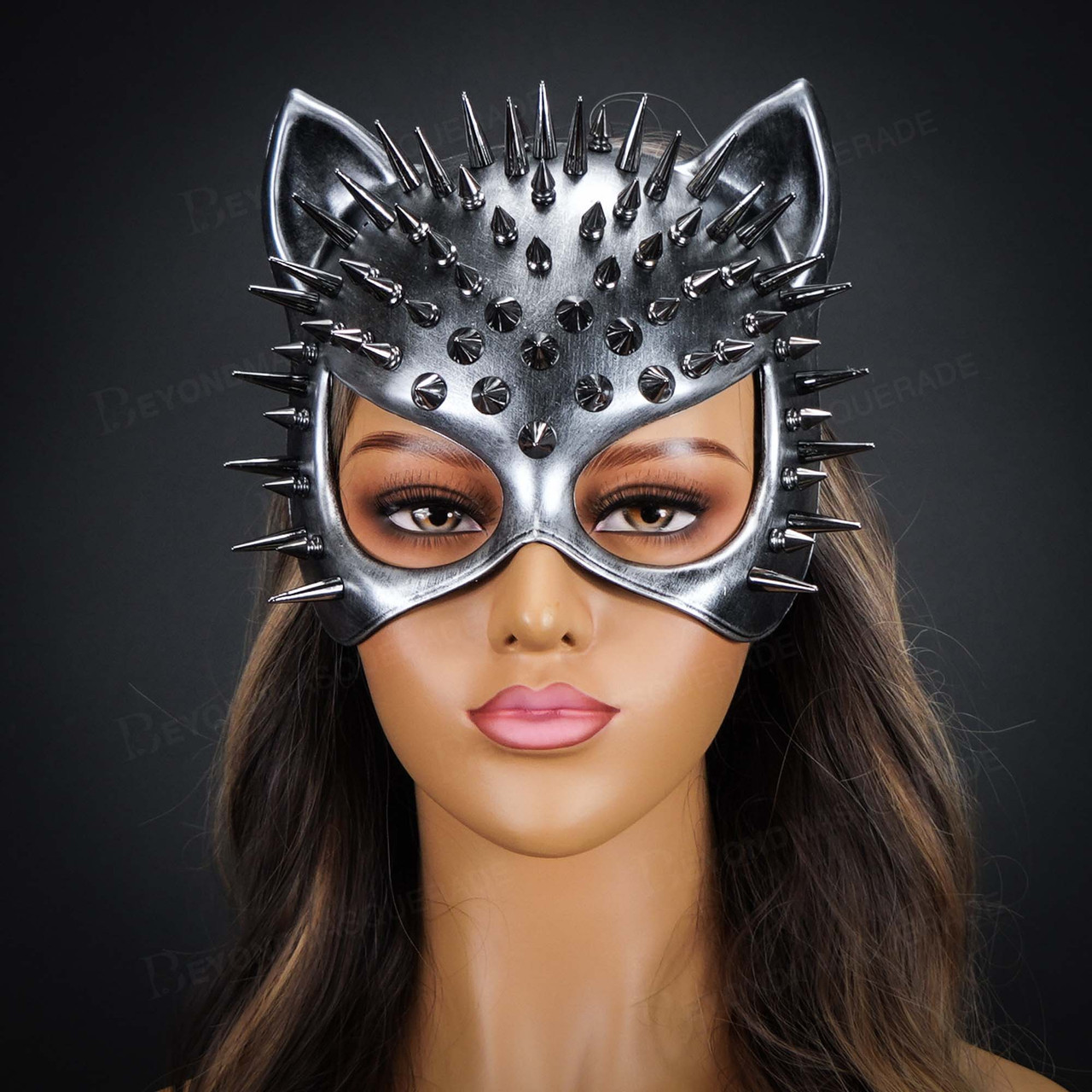 Cat Mask Masquerade Masks Steampunk Spikes Face Mask Costume Cosplay Silver