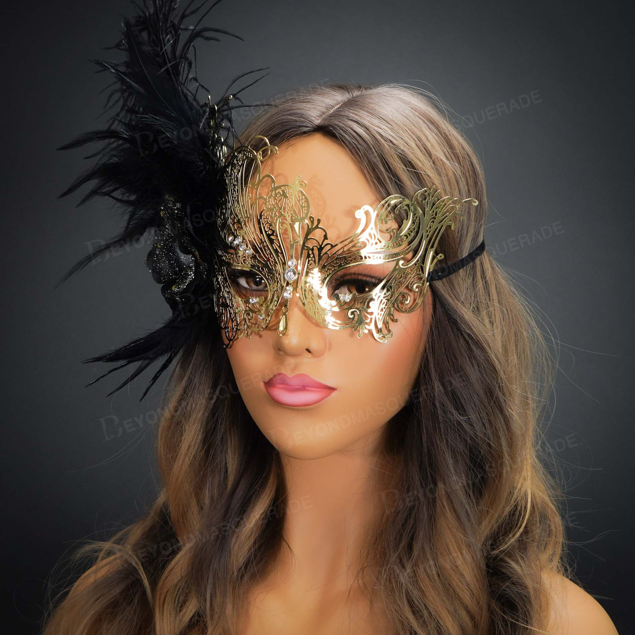 Halloween Costume Gold Masquerade Masks with Feathers US FREE SHIP