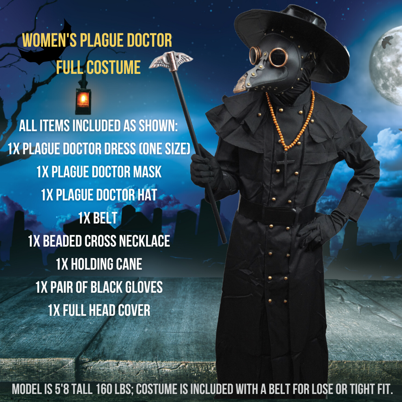 Long Nose Plague Doctor Steampunk Masquerade Mask - Black