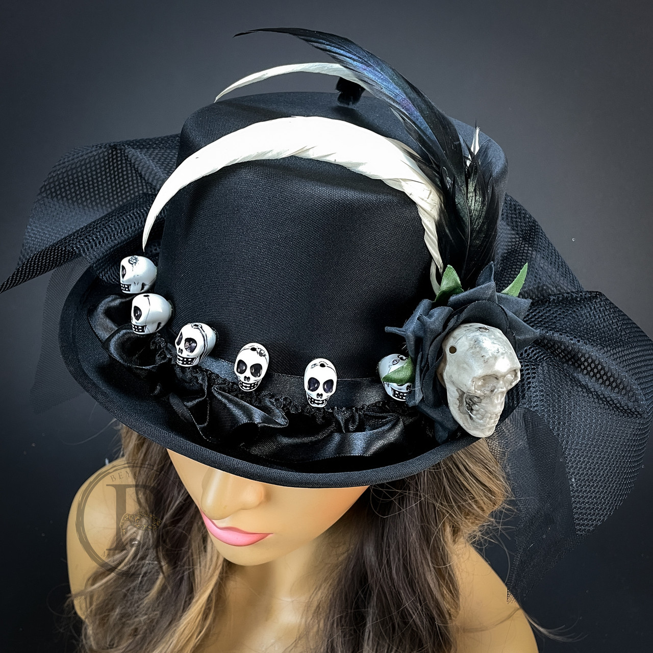 New Ram Skull Horns Steampunk Costume Hat Headpiece Top Hat
