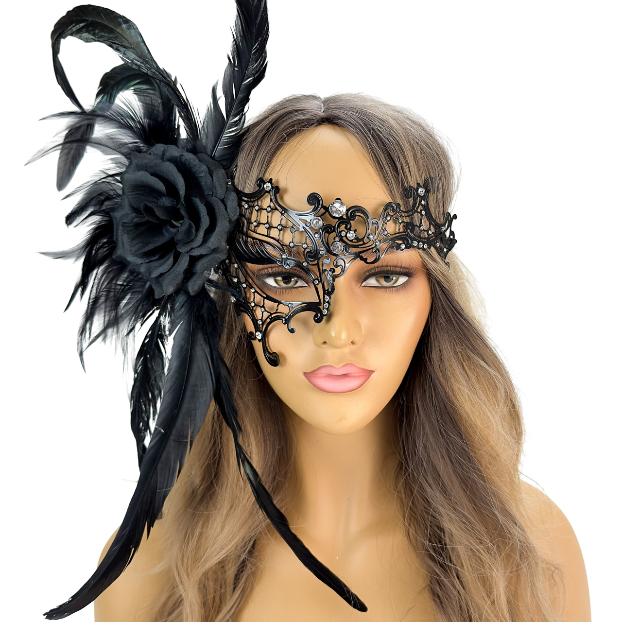 Black Masquerade Ball Mask Flower Prom Wedding Halloween Cosplay Mask by
