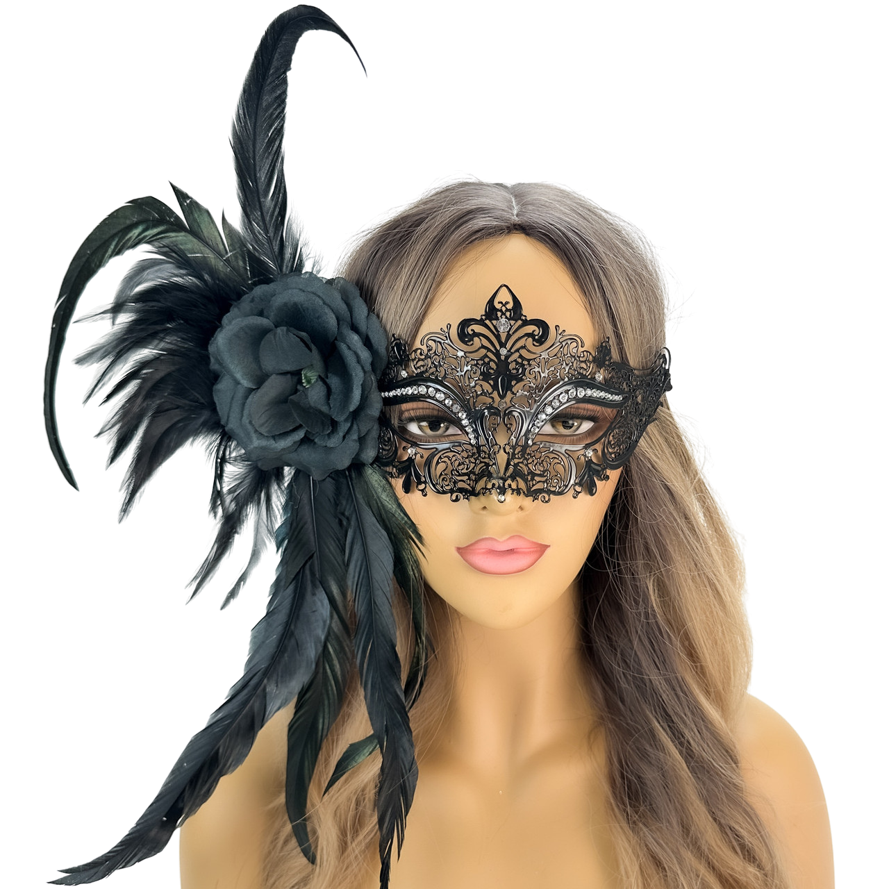 Black Mardi Gras Masquerade Ball Mask Flower Prom Wedding Halloween Cosplay Mask by