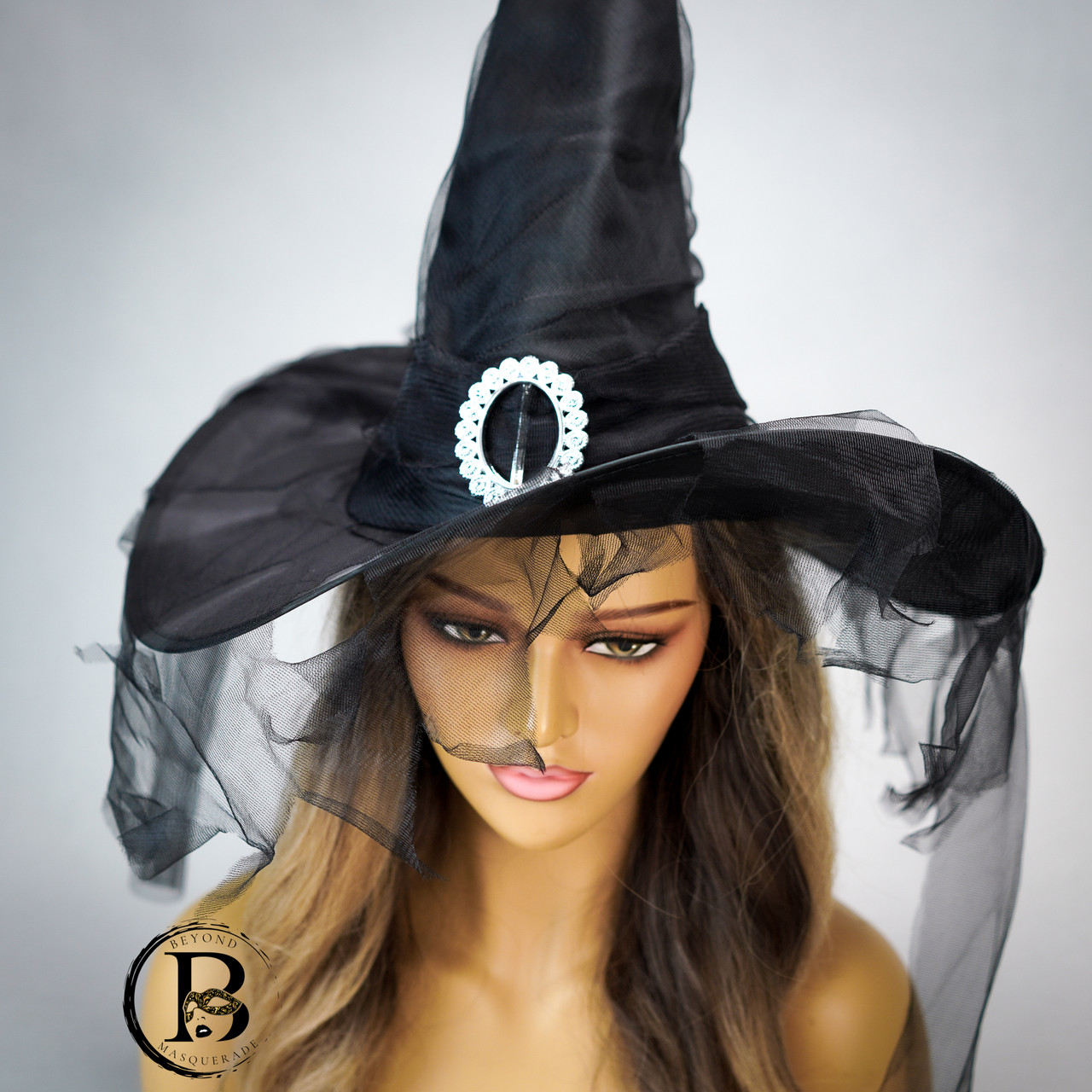Sexy Black Witch Hat Feathers Veil Halloween Costume Hat US FREE SHIP