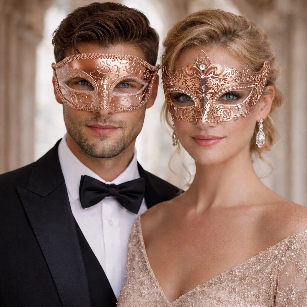 gold dress masquerade Couple's Masks for Men Women Rose Wedding FREE SHIP Sleeve Type_Short Sleeve