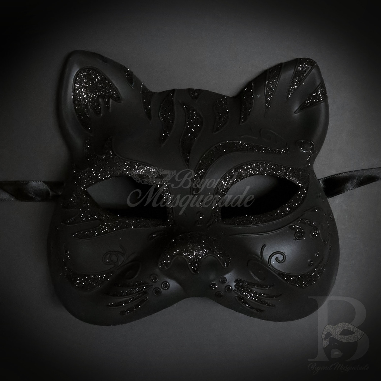 Gatto Cat Day of The Dead Mask | Dia de Los Muertos Masquerade Mask Black M7249
