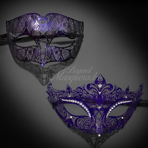 Violet blue masquerade mask for couple's. Metal masquerade masks for women and men.