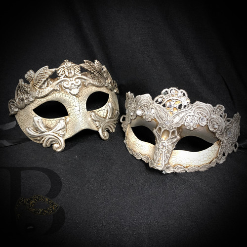 Couple's masquerade masks. Silver masquerade masks. Masquerade masks for couples.