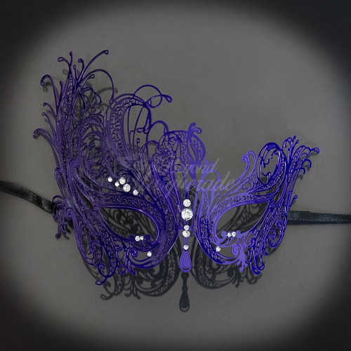 Swan Inspired Collection | Metal Masquerade Mask Purple with Rhinestones