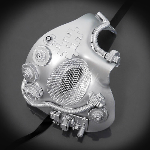 Steampunk Phantom Masquerade Mask Silver M39021