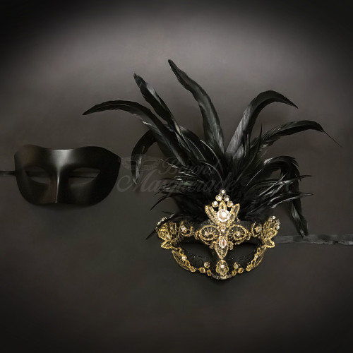Gold and black masquerade masks for masquerade ball and mardi gras parties.  Masquerade masks for couple's. Matching masquerade masks for men and women. Men's masquerade masks for masquerade ball and prom. Feather masquerade masks. Elegant masquerade masks and the most beautiful feather adornments. Gold and black masquerade masks for masquerade ball and mardi gras parties.  Masquerade masks for couple's. Matching masquerade masks for men and women. Men's masquerade masks for masquerade ball and prom. Feather masquerade masks. Elegant masquerade masks and the most beautiful feather adornments.