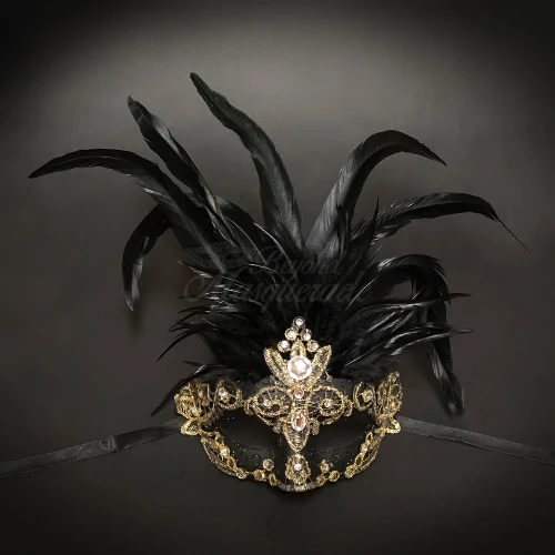 Masquerade masks with feathers for prom, weddings, events and celebrations.