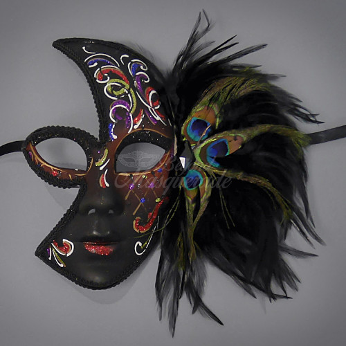 Peacock Feathers Half Venetian Masquerade Mask