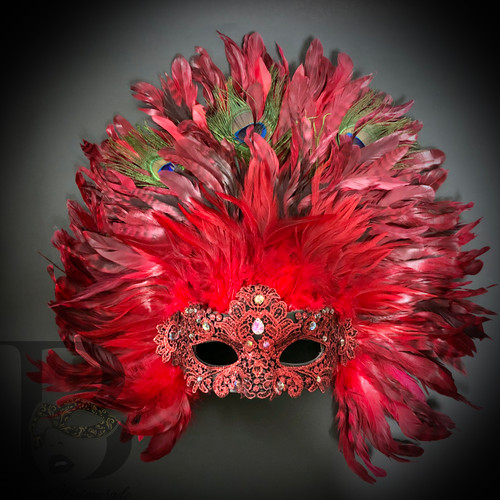 Red feather masquerade masks, large feather mask, carnival masquerade mask, mardi gras party masks, mardi gras masquerade masks Red feather masquerade masks, large feather mask, carnival masquerade mask, mardi gras party masks, mardi gras masquerade masks