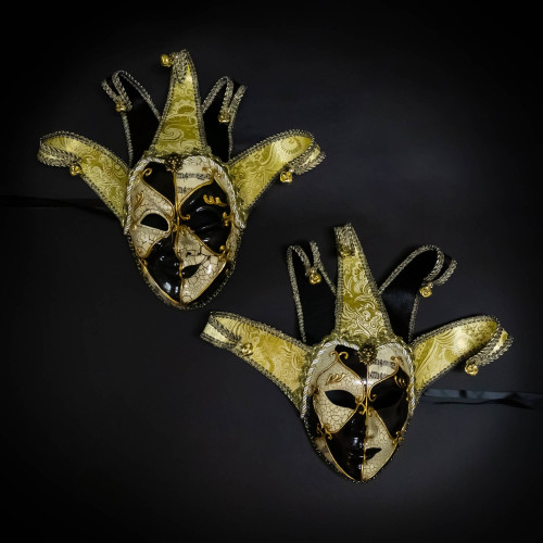 Couple's Venetian jester mask, masquerade jester  costume ball mask, black white gold jester masquerade mask Couple's Venetian jester mask, masquerade jester  costume ball mask, black white gold jester masquerade mask