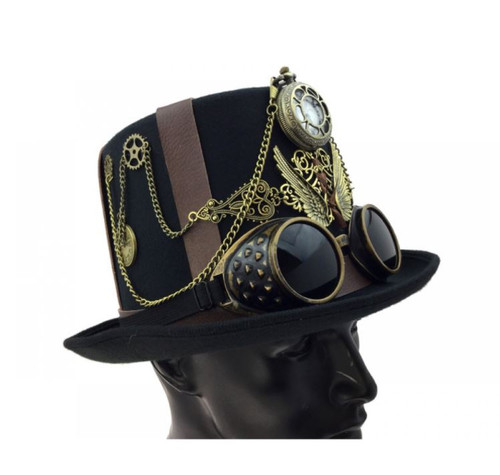 BLACK STEAMPUNK TOP HAT