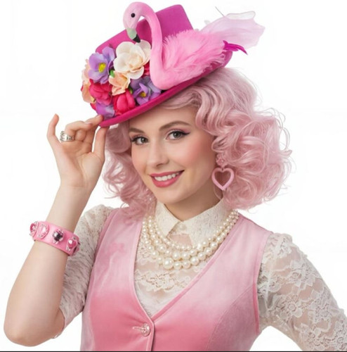 Pink Fascinator Derby Hat with Swan and Florals 