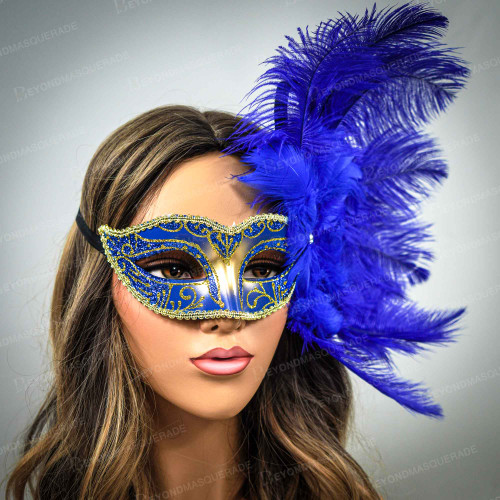 masquerade masks, blue feather masquerade mask, blue masquerade mask, mardi gras masks, mardi gras feather masks, feather masks, large feather masks,