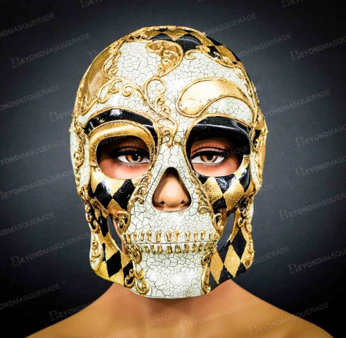 gold skull mask, gold masquerade mask, skull mask, skull masquerade mask, day of the dead mask