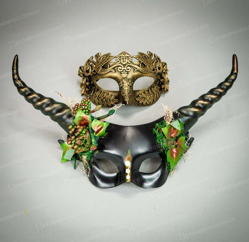 couples masquerade masks, ram horns, horns masquerade mask, cosplay horns, cosplay headband
