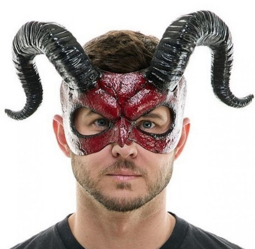 Devil Horns Demon Masquerade Mask for Men Halloween Cosplay Ram Horns Voodoo Masks Headpiece Halloween