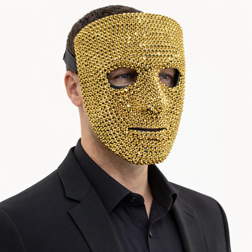 Rhinestone Krump Dance Mime Masquerade Mask Full Face Mask Gold
