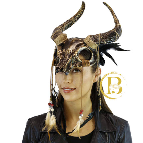 Goat Ram Skull Mask Halloween Cosplay Deer Animal Masquerade Ball Headpiece Gold