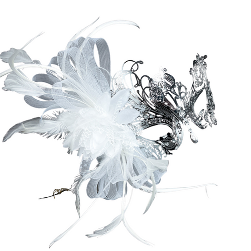 White Masquerade Mask Woman Diner en Blanc Masks White Wedding Masks White Masquerade Ball Mask White Lace Mask with Feather Masks