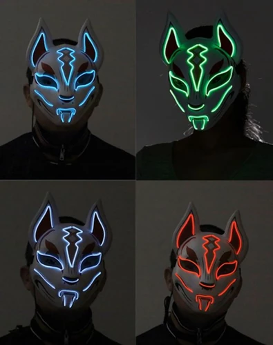 Japanese Kitsune Fox Mask Cosplay LED Light Up Masquerade Mask Halloween Costume Animal Mask
