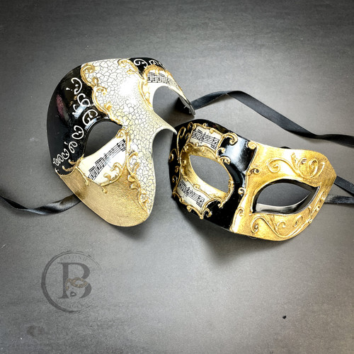men's masquerade masks, black gold venetian masks for men