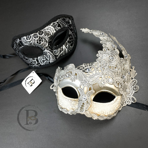 silver couples lace masks