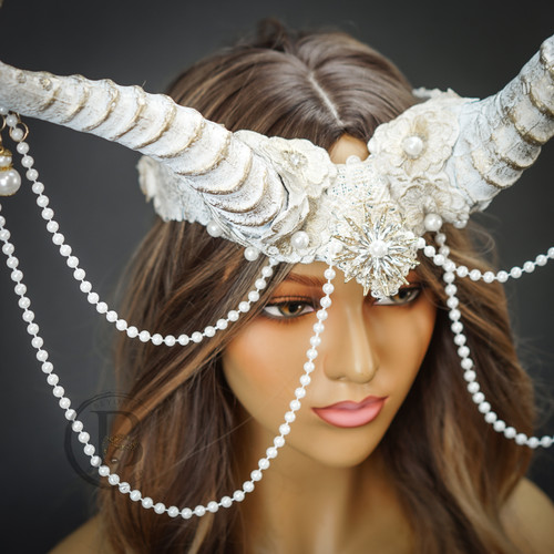 white fairy ram mask cosplay costume ram horns, voodoo mask, cosplay horns, ram horns mask, horns masquerade mask, ram horns mask, ram horns, fairy ram horns, devil horns, halloween devil costume horns, fairy ram horns, Magical Ram Skull Horns Headpiece Masquerade Mask Devil Fairy Headband Halloween Cosplay Voodoo