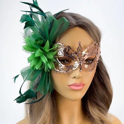 green masquerade mask feather mask emerald green feather mask